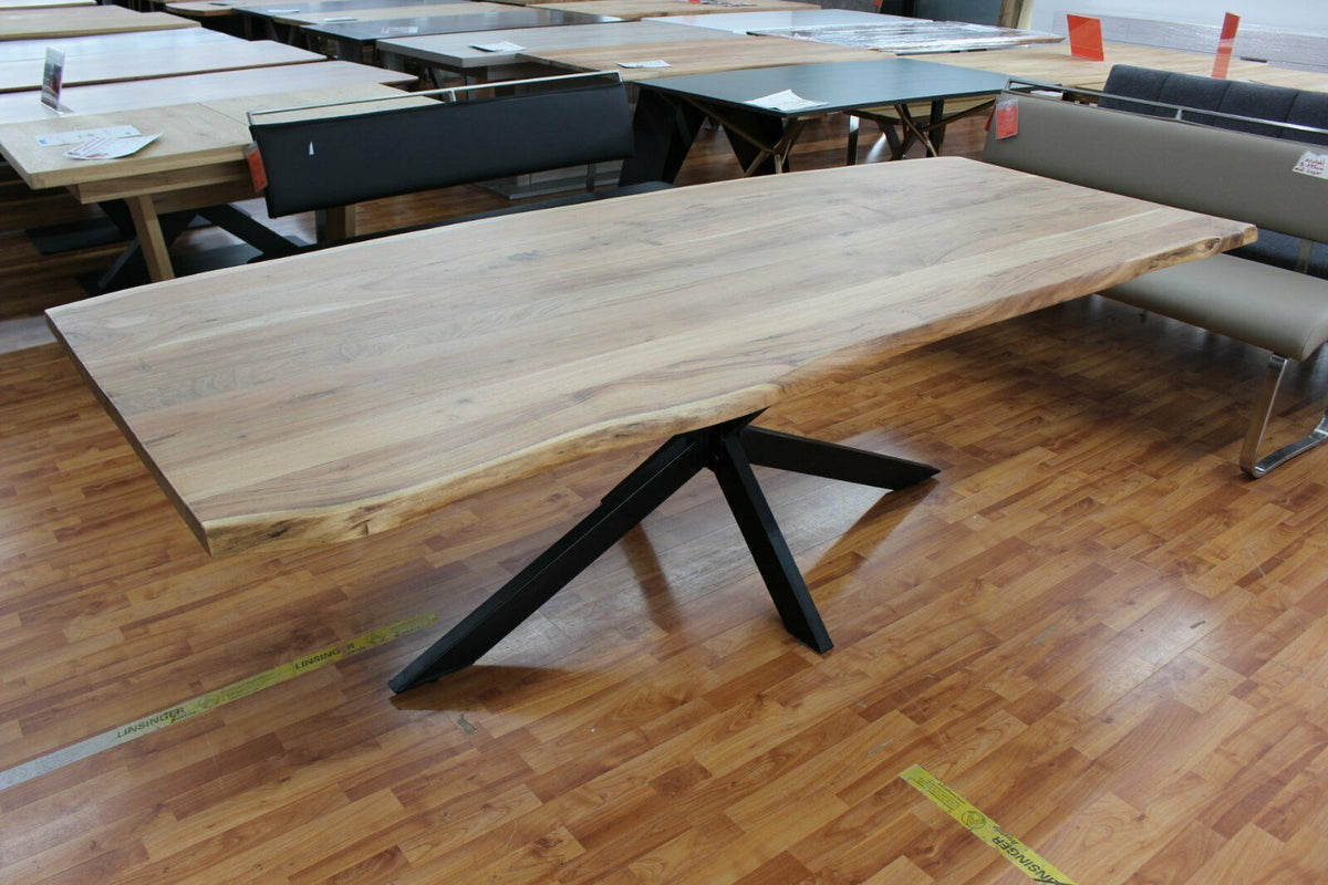 Esstisch + Massivholz Akazie + Baumkante + Spider Gestell + 180 cm 210 – möbel-outlet-24